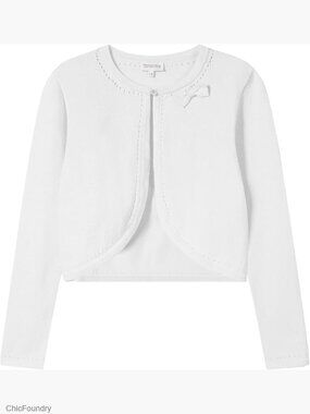 Girls Cropped Long Sleeve Knitted Bolero Cardigan Bowknot Button Shrug Sweater